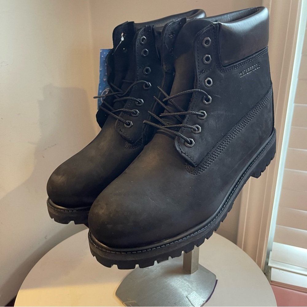 Waterproof Men's 6 Inch Tall Black Nubuck Leather Boots New - Picture 6 of 9